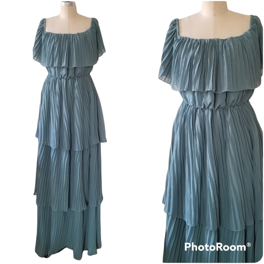 PINKBLUSH Jade Pleated Ruffle Tiered Maxi Dress Maternity Post Friendly. - Picture 4 of 10
